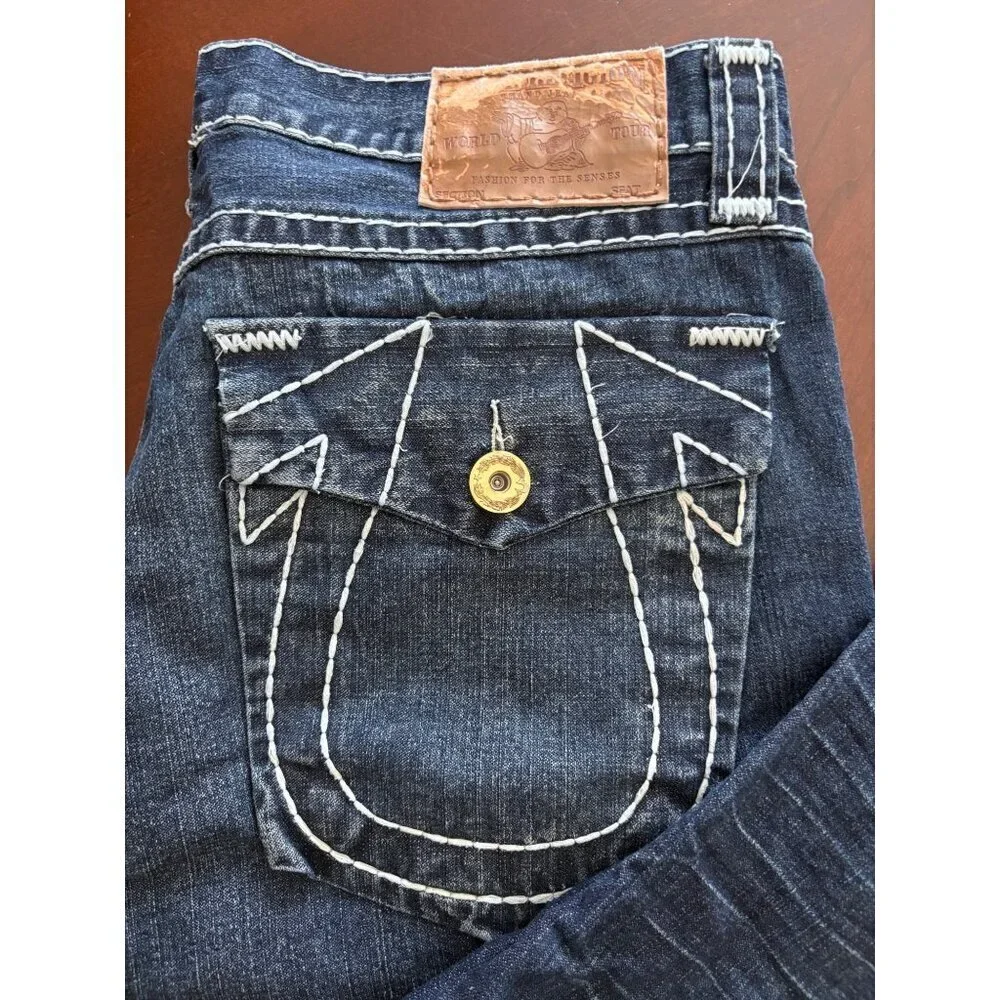 True Religion Y2K Super T World Tour Big Horseshoe Flap Jeans Dark Wash 36 x 33